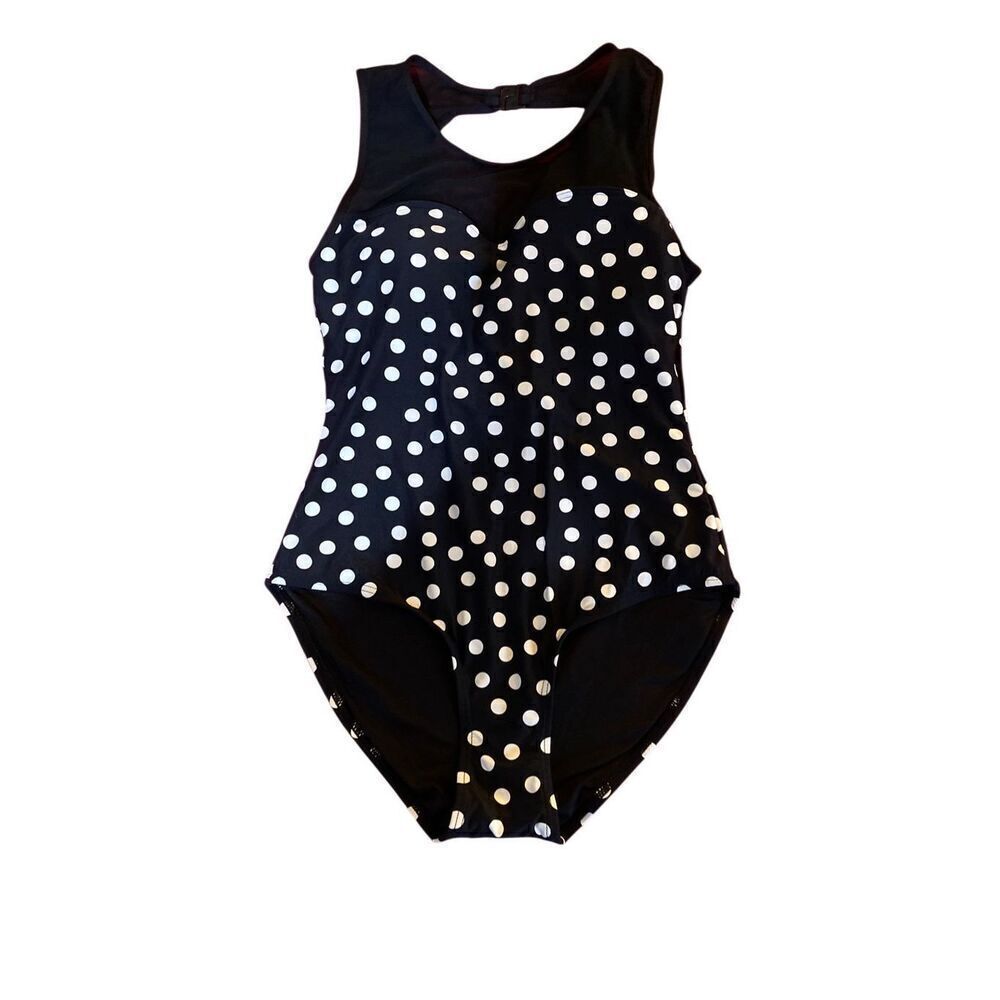 Nip Tuck, black and white polkadot, one piece, built-in bra, Swimsuit, S/6